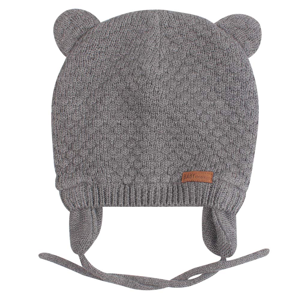 BAVST Baby Beanie Hat for Winter with Earfalp Cute Bear Kids Toddler Girls Boys Warm Knit Cap 0-2Years(Bear Ear- Light Grey,S)