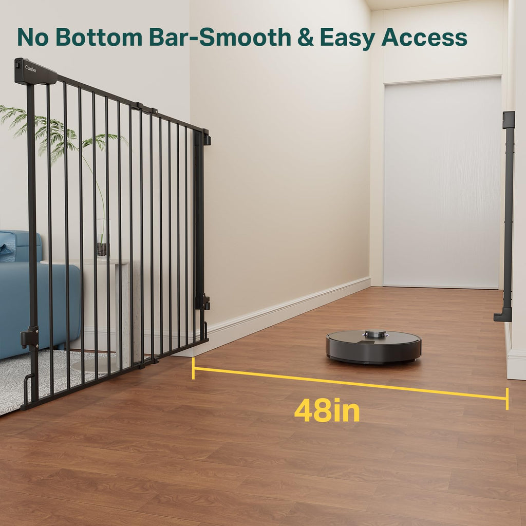 Cumbor 34" Extra Tall No Bottom Bar Baby Gate for Stairs, Hardware Mounted Dog Gate Indoor for Larger Pets, Expandable 31.6-48" Safety Gate for Doorways, Wide Walk Thru Door for Easy Access (Black)
