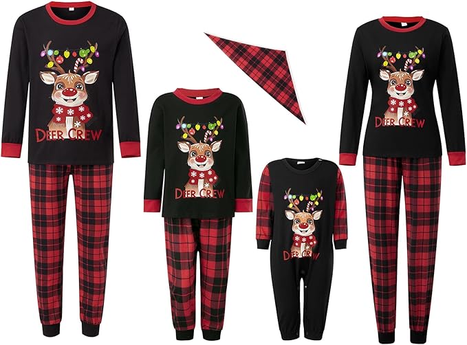 Awoscut Christmas Family Matching Pajamas Christmas Pjs Holiday Nightwear Sleepwear Sets Long Sleeve Pjs
