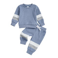 Kuriozud Toddler Baby Boy Fall Winter Clothes Long Sleeve Crewneck Pullover Sweatshirt Jogger Pants Set 2 Piece Outfit (Waffle Color Block Blue, 18-24 Months)