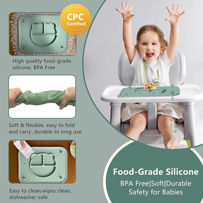 2 Pack Silicone Baby Placemats with Non-Slip Strong Suction Base and Anti-Drop 8 Stretchable Straps, BPA Free Food Grade Silicone Table Mats for Babies Toddlers, High Chair, Dining Tables,Pink+Purple