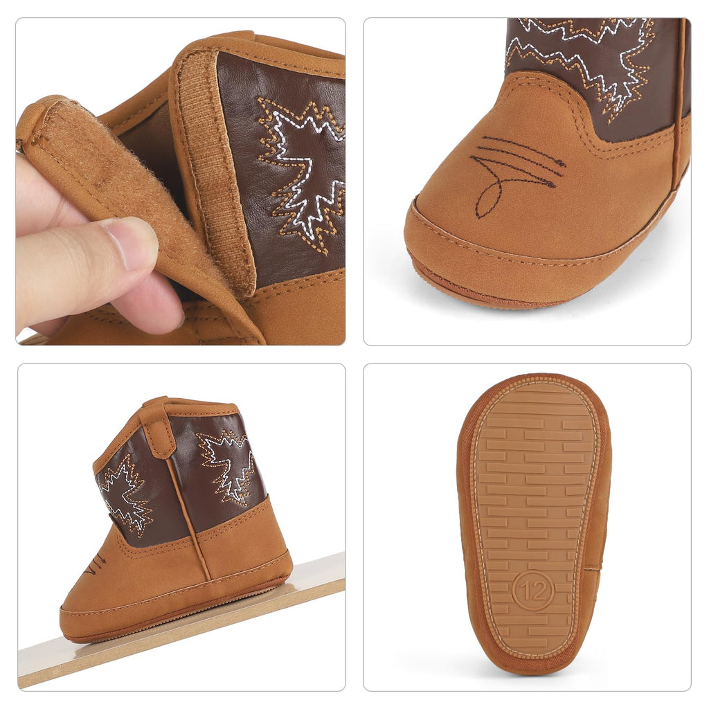 MK MATT KEELY Leather Western Boots Cowboy Bootie Soft Sole Non-Slip Crib Shoes for Baby Infant Toddler Girls Boys Newborn