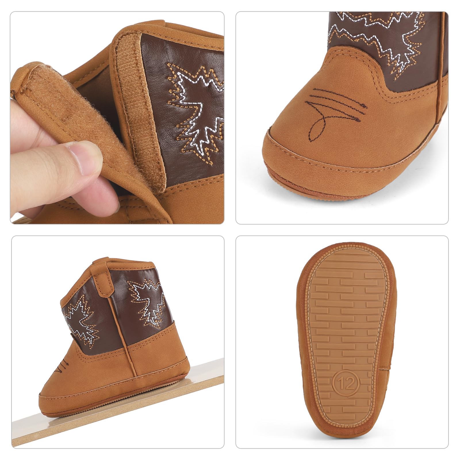 MK MATT KEELY Leather Western Boots Cowboy Bootie Soft Sole Non-Slip Crib Shoes for Baby Infant Toddler Girls Boys Newborn