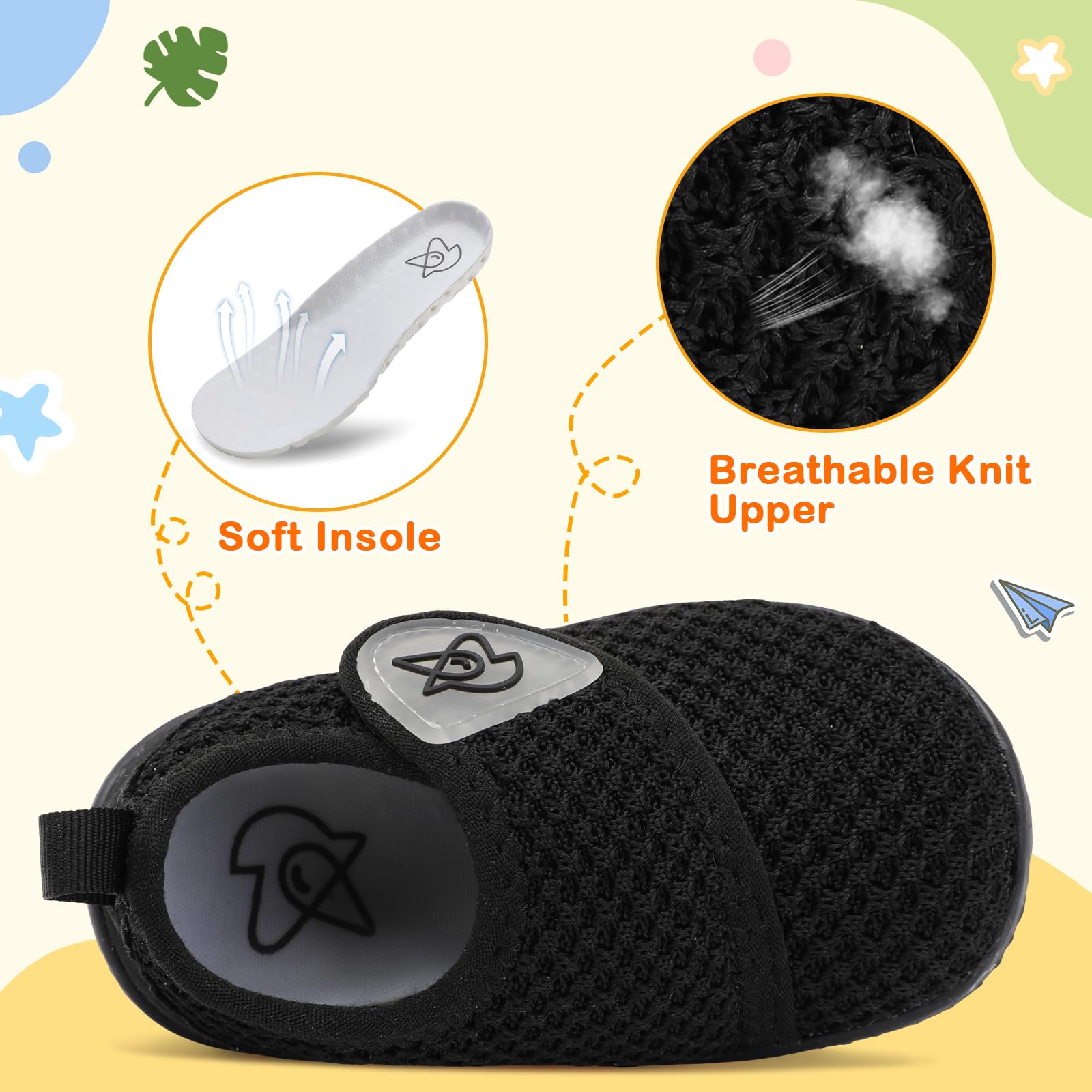 LeIsfIt Baby Shoes Boys Girls First Walking Shoes Non-Slip Infant Sneakers Lightweight Slip-on Crib Sneakers for First Walkers Black 2-2.5 Years