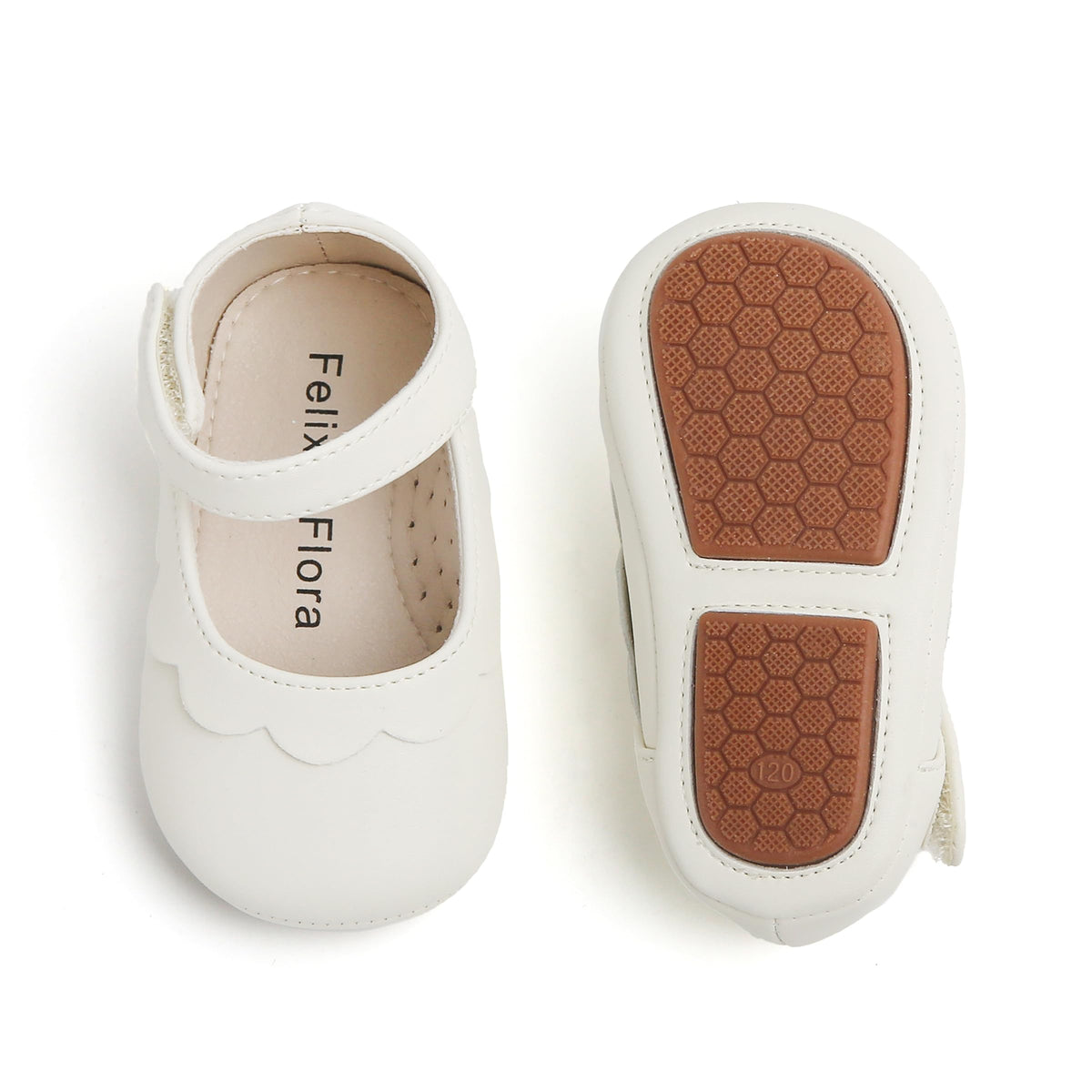 Felix & Flora Soft Sole Leather White Baby Shoes - Infant Baby Walking Moccasinss Rubber Sole Crib Shoes(White,2.5-3 Years)