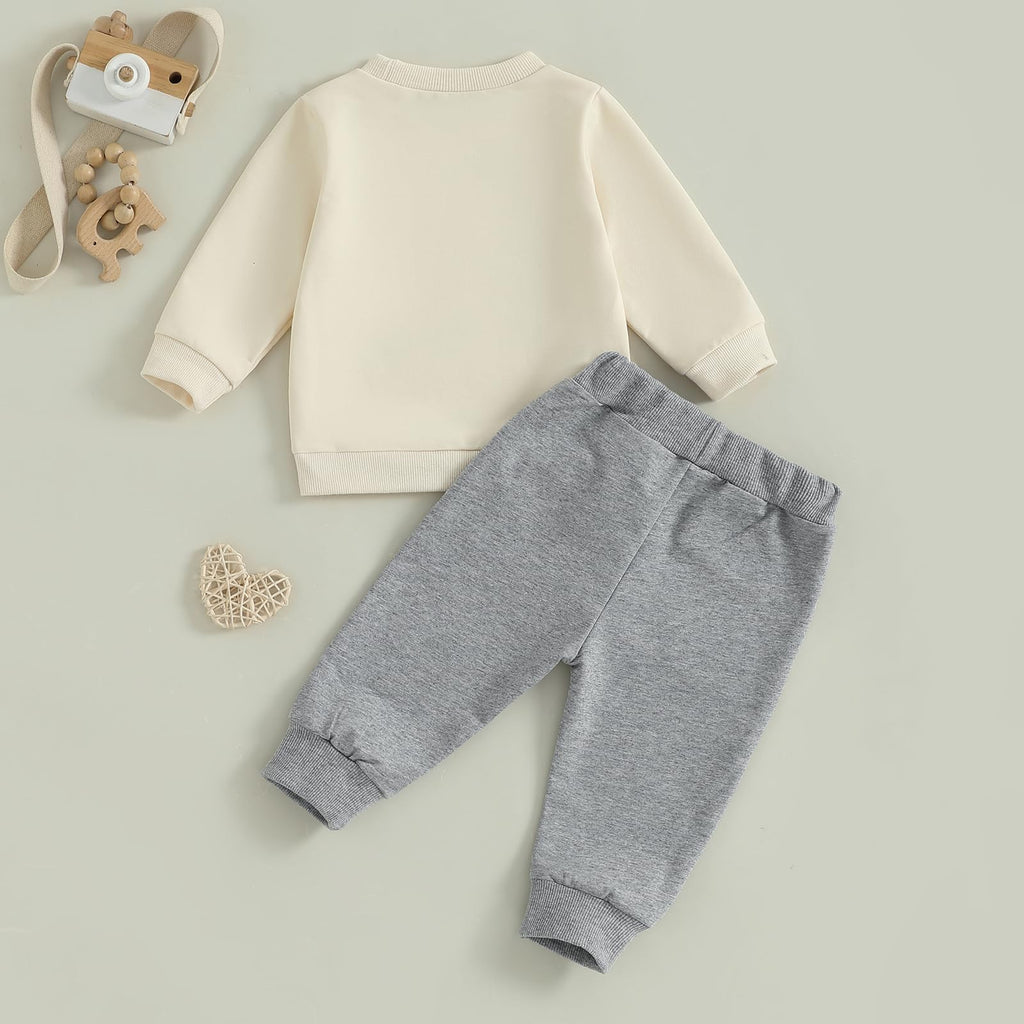 Nyapruwe Toddler Baby Boys Fall Winter Outfits Funny Print Top Pants Set (Beige g-dinosaur, 4-5T)