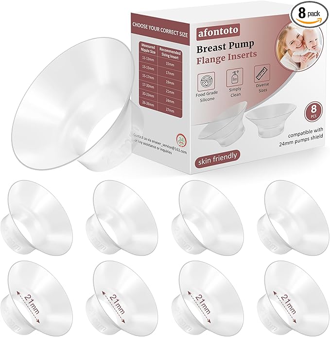 21mm Flange Inserts Compatible with Momcozy Wearable Breast Pump, 8PCS Softer Silicone Flange Insert Kit for 24mm Shield of Most Pumps, Breastfeeding Essentials Pumping Replacement Parts Accessories