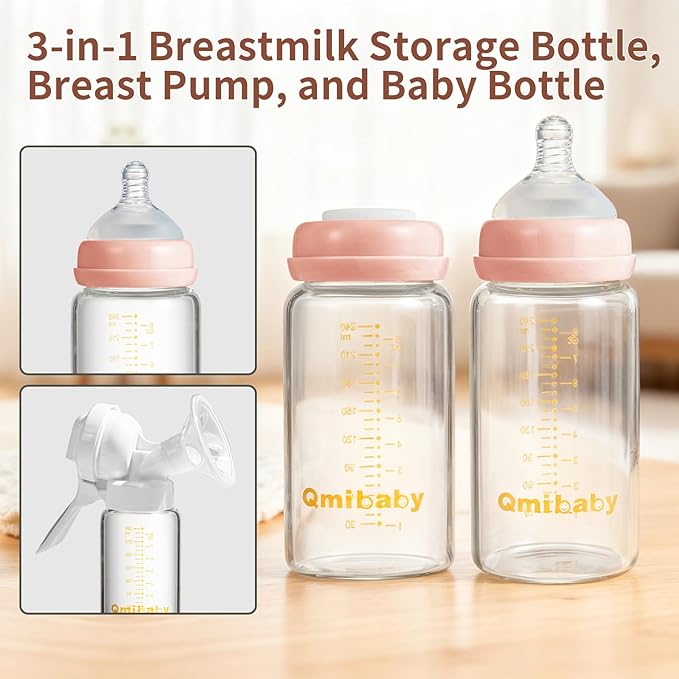 Breast Milk Storage Bottles 240ml 8oz BPA-Free Leak-Proof Baby Bottle for Breastmilk Storage Wide Neck Bottles with Screw Ring Sealing Disk Breastfeeding (Pink, 240ml-4Packs)