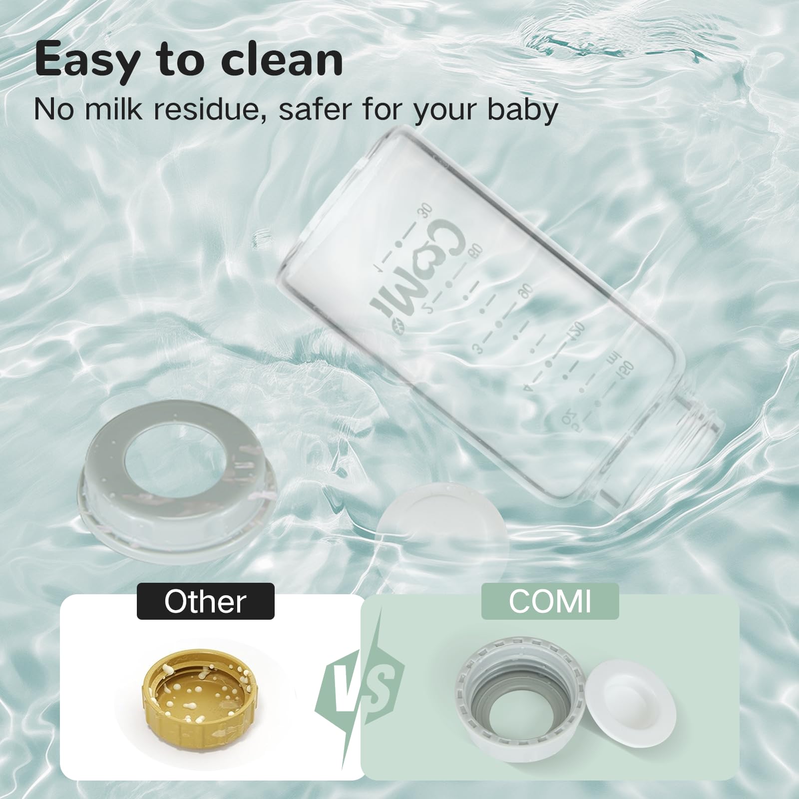 COMI Natural Glass Baby Bottle,Standard Neck Breastmilk Storage Bottle for Fridge,Breast Milk Container,Breast Pump Bottle Compatible with Medela Breast Pump,BPA Free,6PCS (5oz,3 Gray+3 Pink)