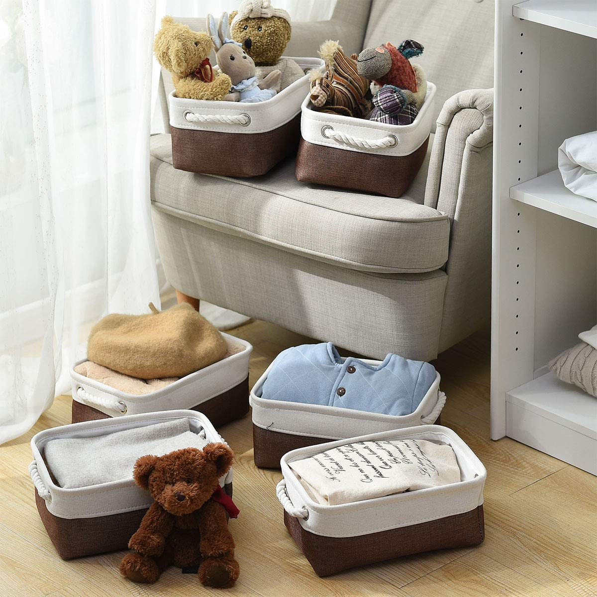 Sacyic Small Storage Baskets for Shelves,Fabric Storage Baskets for Closet,Rectangular Collapsible Baskets for organizing Clothes,Books,Gifts