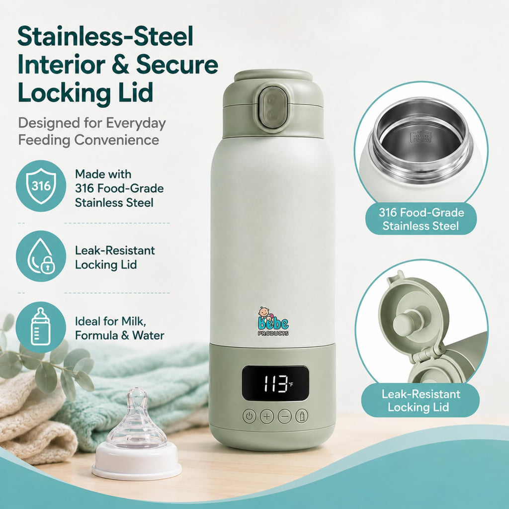 Portable Milk Warmer for Travel 17oz, 45W Fast Charge, Long Battery Life, 316 Stainless Steel, LED Display, Fast Heating, Precise Temp Control, Leak-Proof, Cordless Baby Milk Warmer for on the go