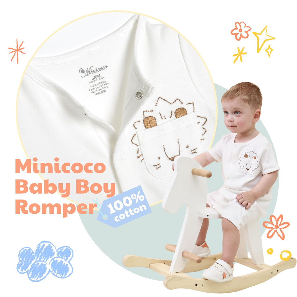 Minicoco 3-Pack 100% Cotton Baby Boy Rompers,0-24Months Short Sleeve Toddler Romper,Breathable Spring/Summer Clothes