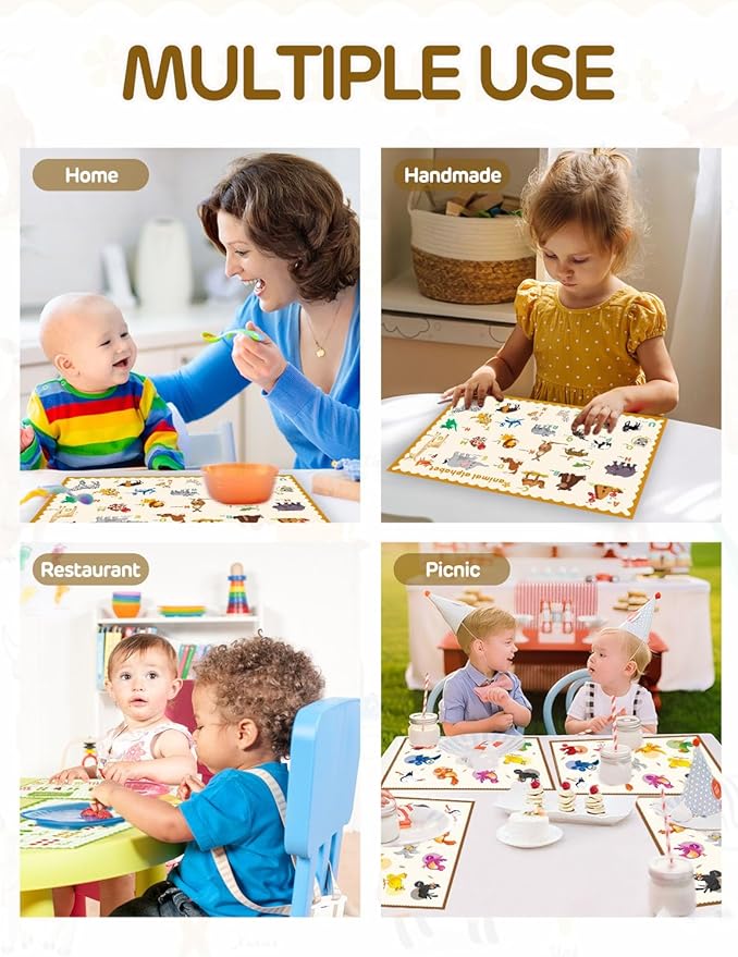65 Pack Sticky Disposable Placemats for Baby & Toddlers,Toddler Placemat 12"x18" Kids Table Mat for Party, Picnic Table, Restaurants Dining Table Travel Essentials for Toddlers with 5 Designs