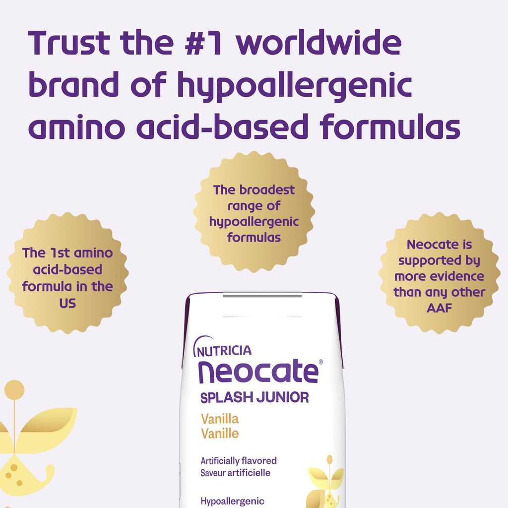 Neocate Splash Junior - 1+ years - Hypoallergenic Toddler Formula for Food Allergy Relief - Ready-to-Feed Hypoallergenic - Amino Acid-Based Toddler Junior Formula - Vanilla 8 fl oz (Case of 27)