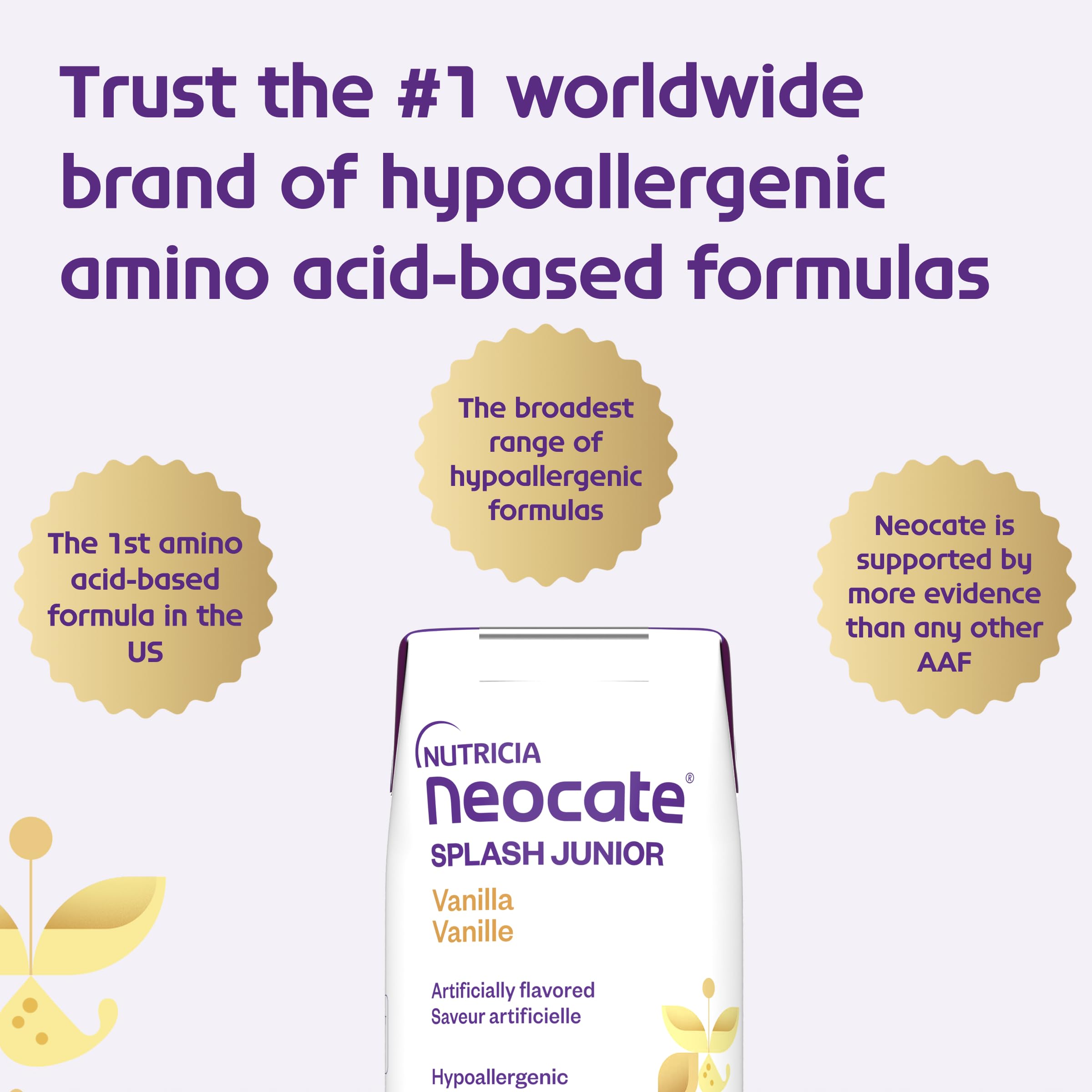 Neocate Splash Junior - 1+ years - Hypoallergenic Toddler Formula for Food Allergy Relief - Ready-to-Feed Hypoallergenic - Amino Acid-Based Toddler Junior Formula - Vanilla 8 fl oz (Case of 27)