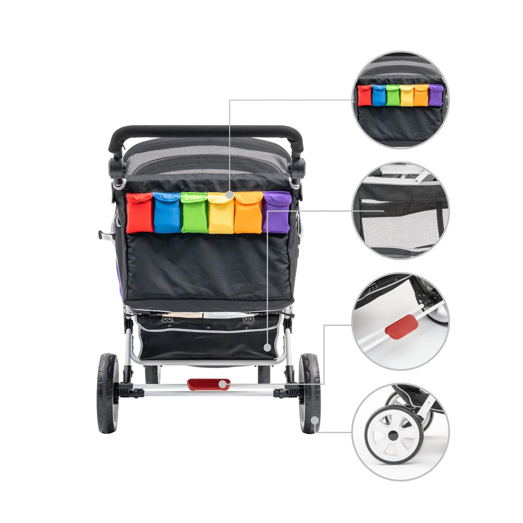 Familidoo H6E 6 seat Baby Stroller- Double Canopy - Daycare Strollers with 5 Point Safety Harness - Backseat footrest Extension for 0 to 36 Months