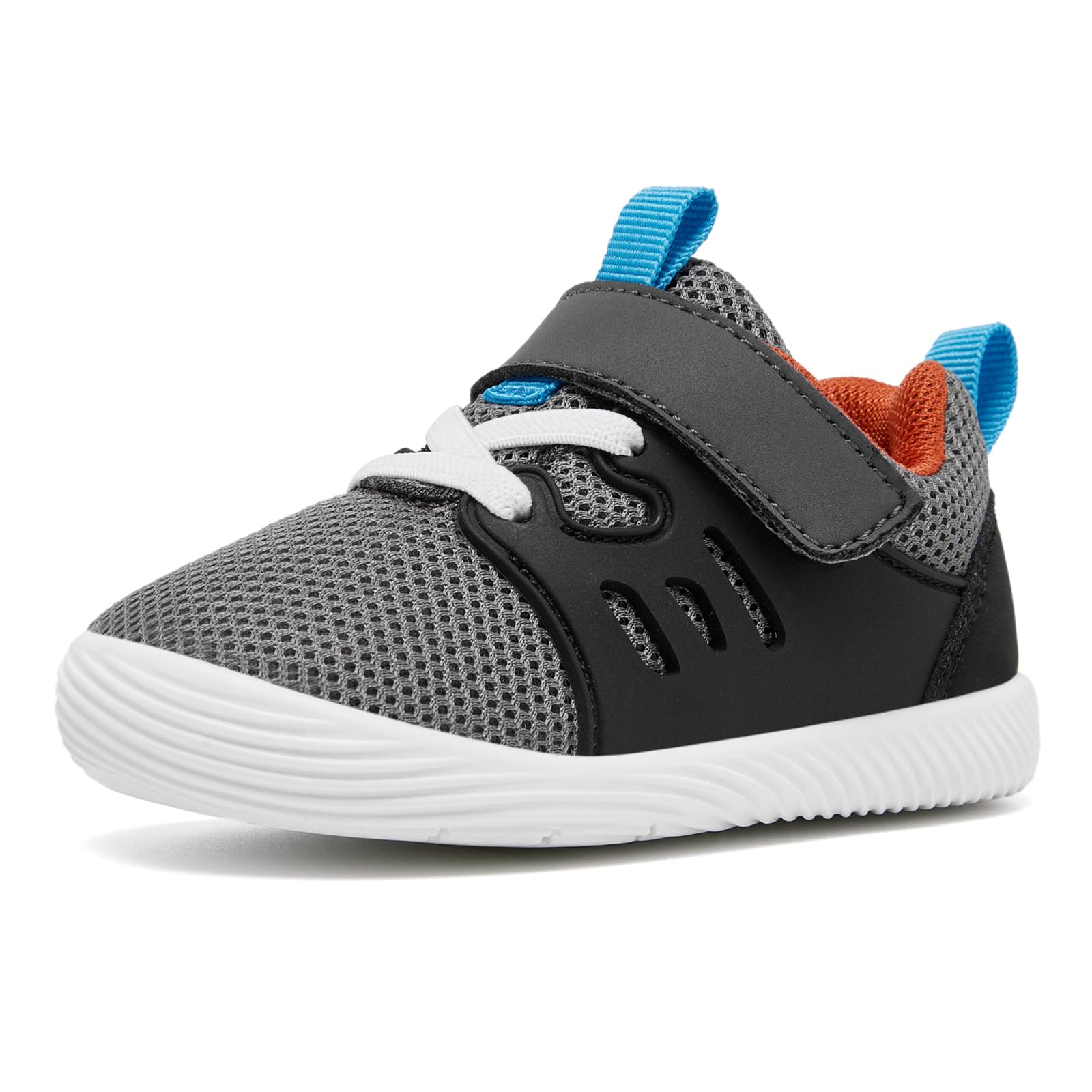 MORENDL Toddler Sneakers Baby Boys & Girls Barefoot Shoes Lightweight Breathable Walking Running Tennis Athletic Sport Shoes Dark Grey 18-24 Months