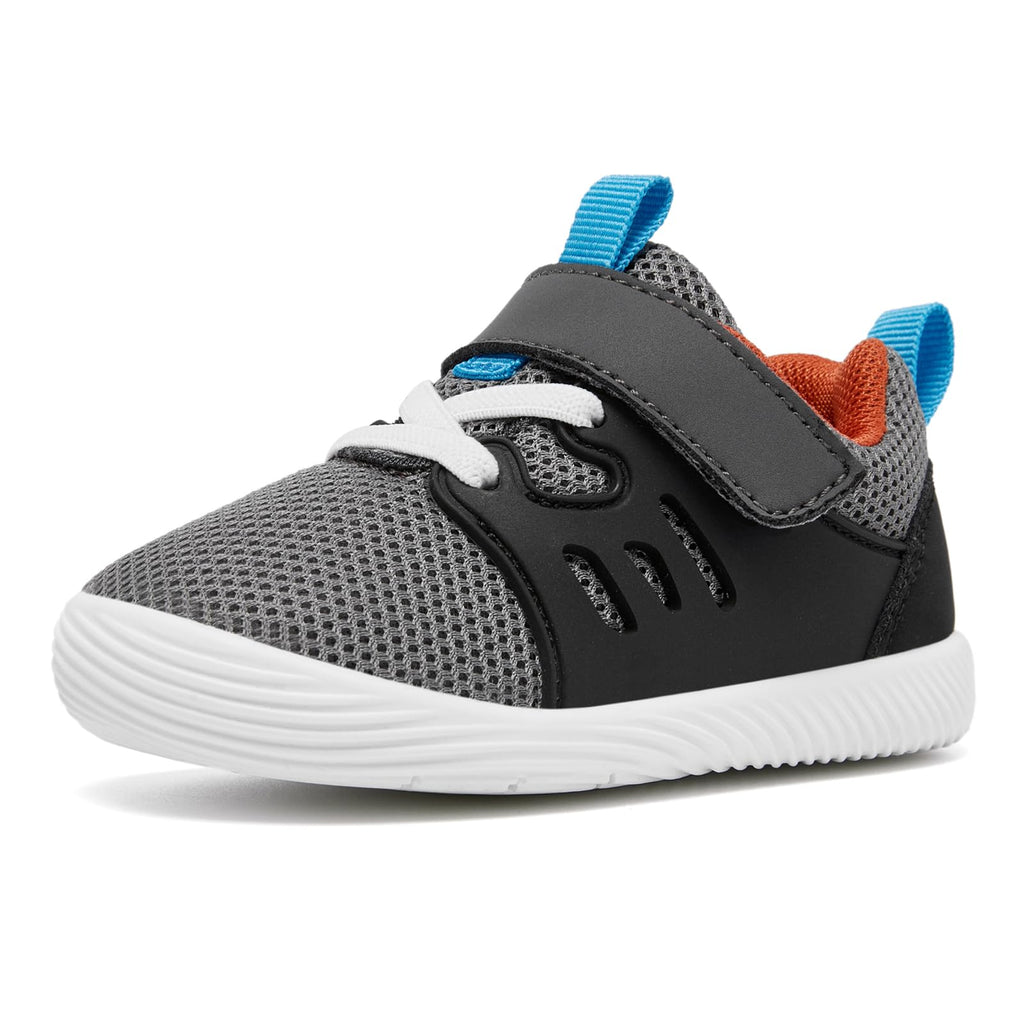MORENDL Toddler Sneakers Baby Boys & Girls Barefoot Shoes Lightweight Breathable Walking Running Tennis Athletic Sport Shoes Dark Grey 18-24 Months