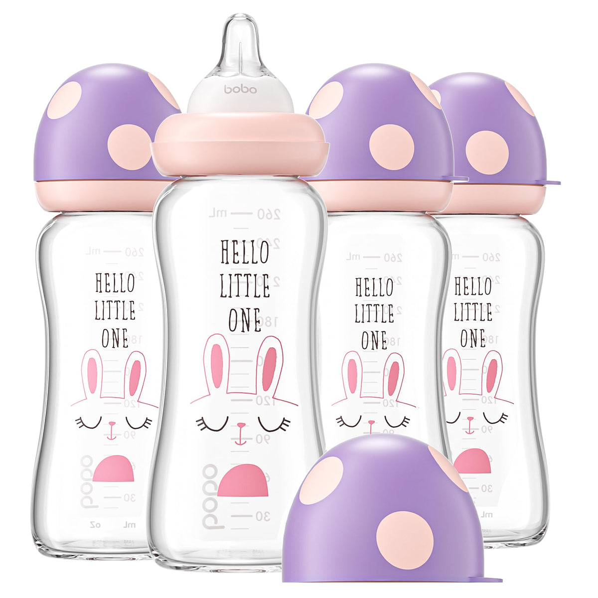 YOHKOH Natural Glass Baby Bottles, 8.8oz Red-A 4‑Pack