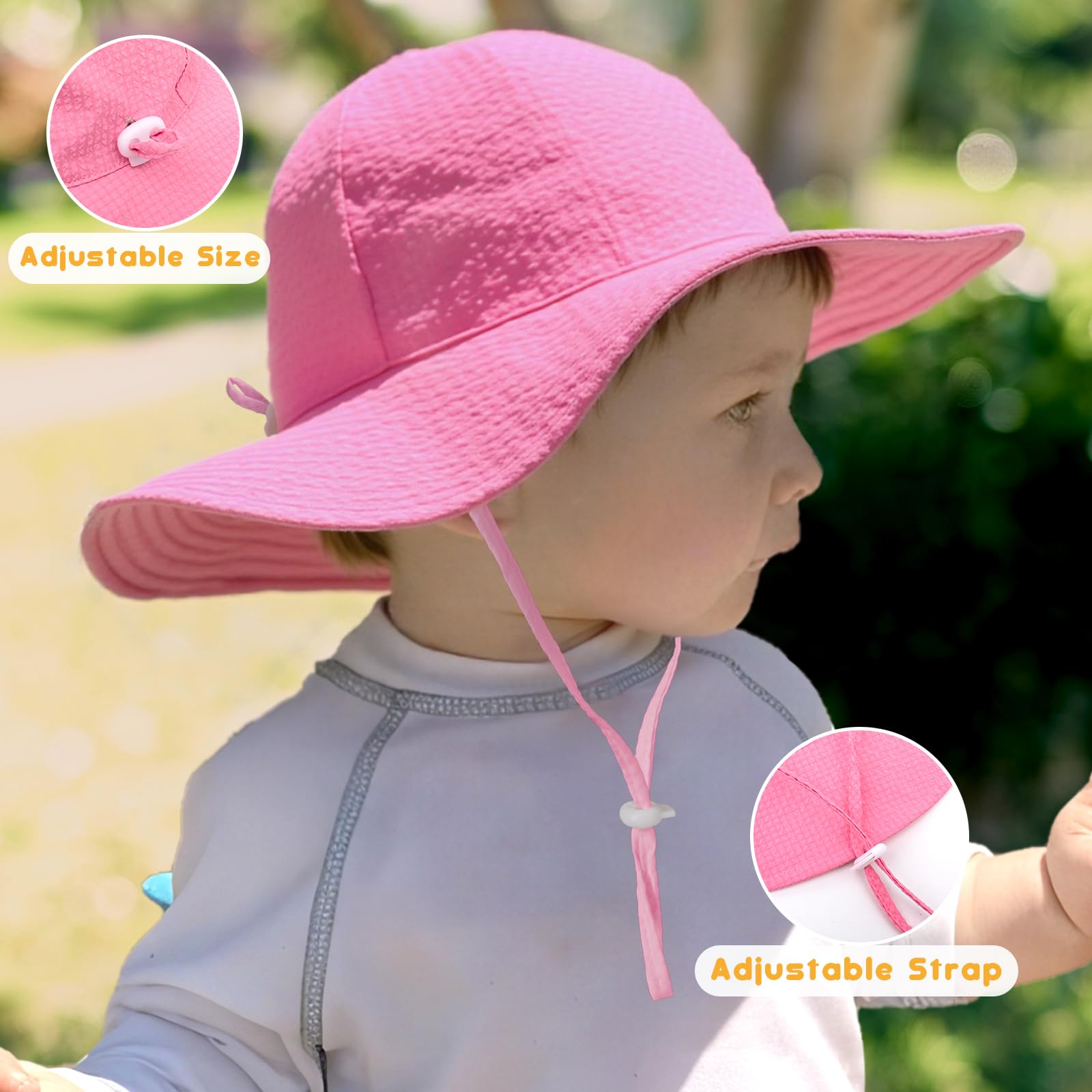 Baby Sun Hat Toddler Girl Beach Hat Adjustable Outdoor Summer Hat UPF 50+ Sun Protection Wide Brim Infant Kids (US, Age, 0 Months, 6 Months, Rose)