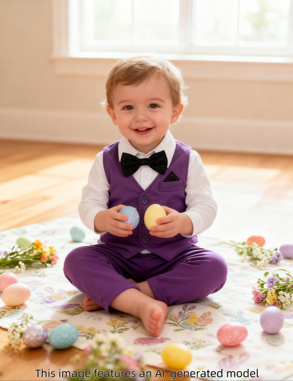 Baby Boy Purple Outfit Infant Easter Dress Mardi Gras Suits 9-12 Months