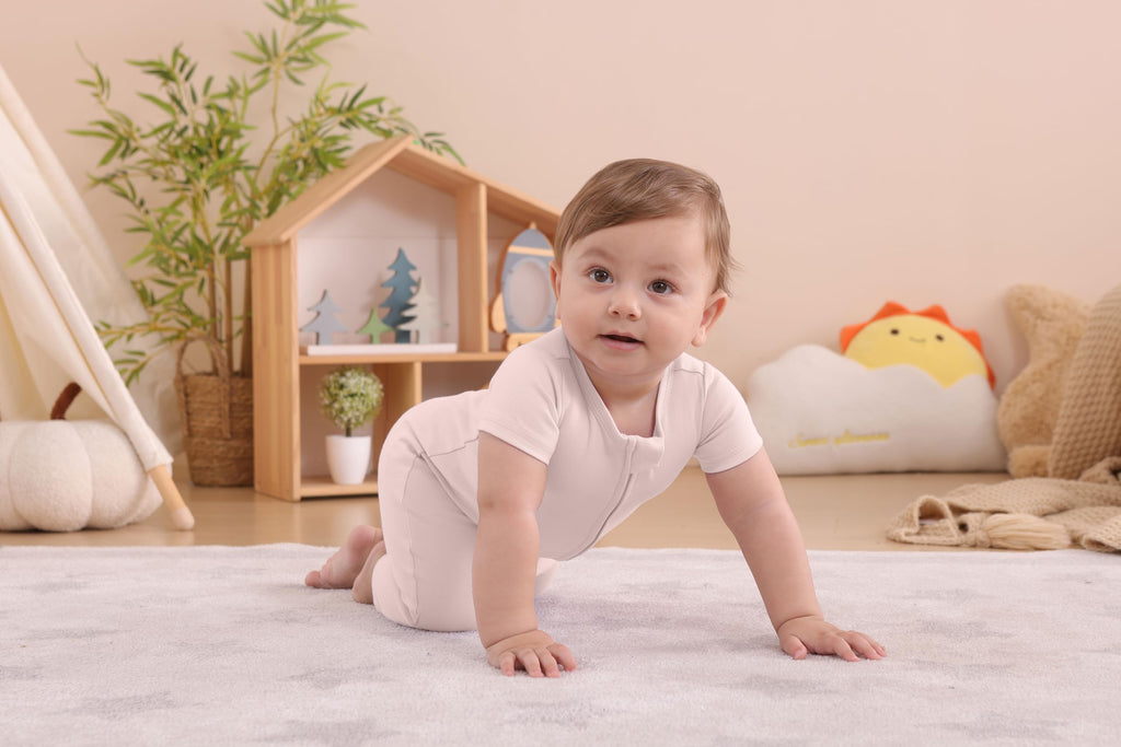 GUISBY Baby Cotton Footless Zipper Pajamas, Pale Pink+Light Purple, 18-24M