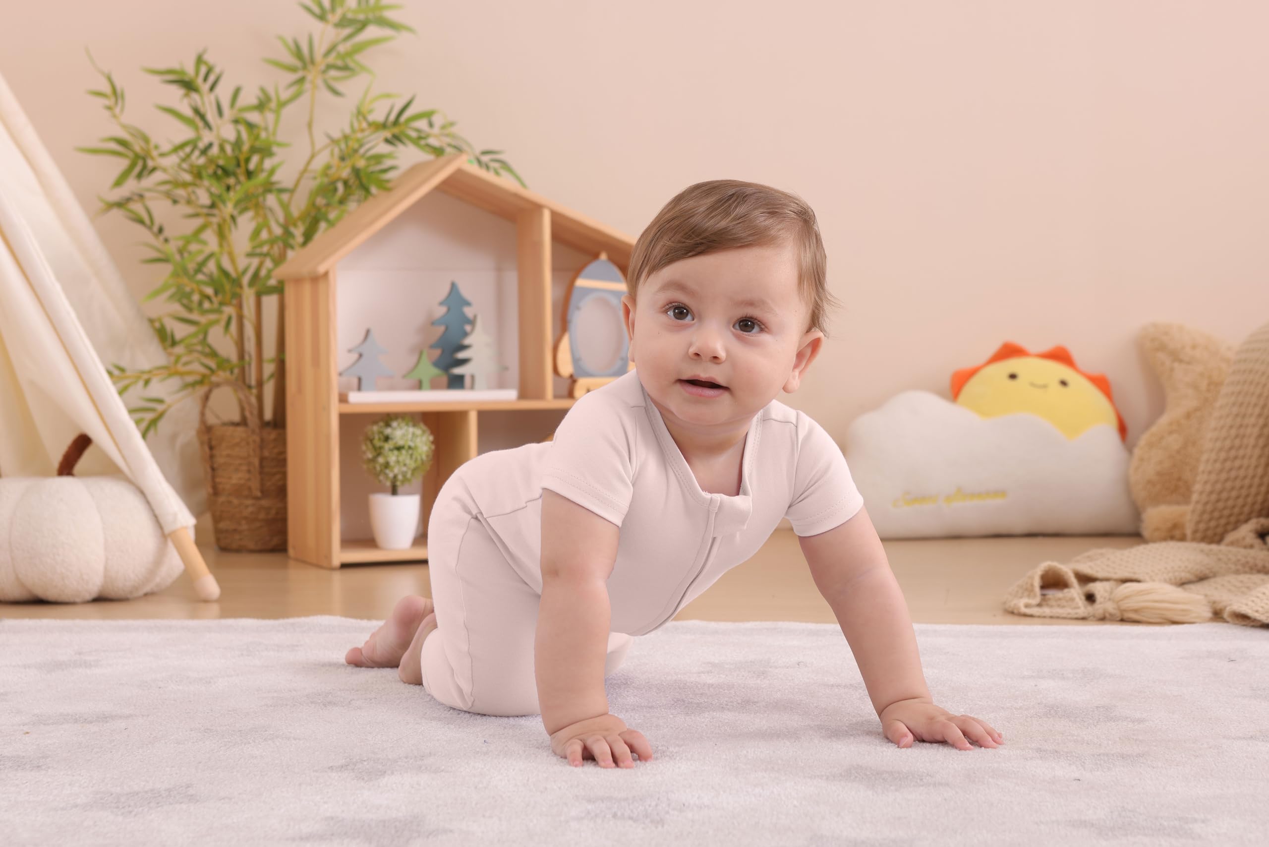 GUISBY Baby Cotton Footless Zipper Pajamas, Pale Pink+Light Purple, 18-24M