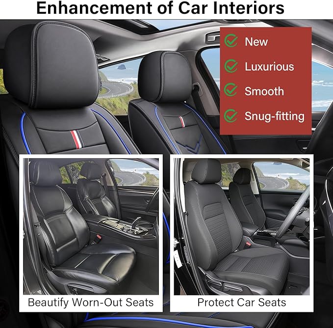 Leather Car Seat Covers Fit for LR Range Rover 2022-2025, 5 Seater Waterproof and Wear-Resistant Seat Cover Interior Accessories(Full Set,Black&Blue)
