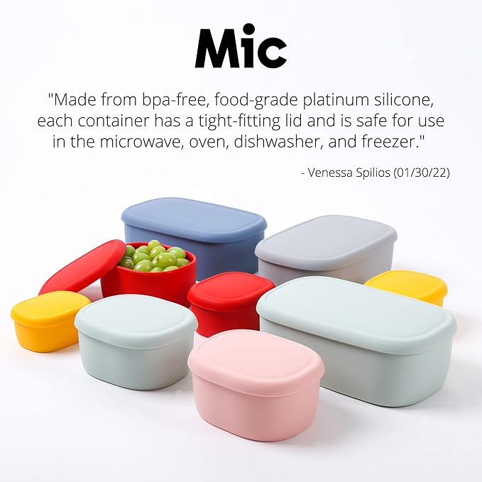 BLUE GINKGO Nesting Silicone Containers - Large Silicone Food Storage Container | BPA Free, Airtight, Dishwasher and Freezer Safe (47.5 oz) - Grey
