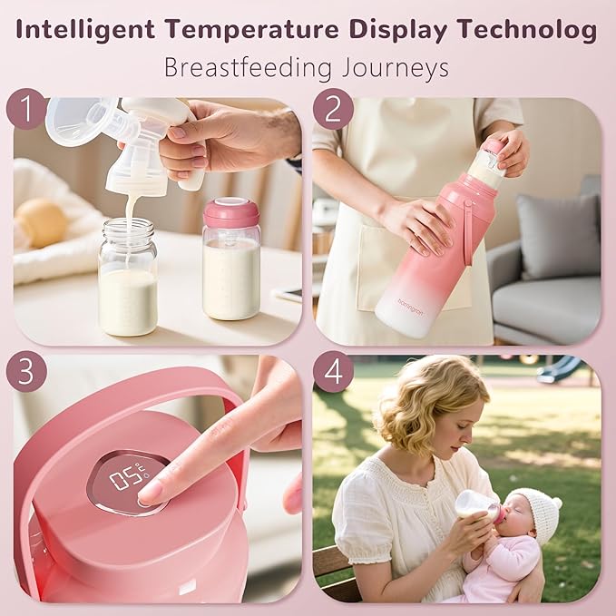 Portable Breast Milk Cooler Bottle - 48 Hours Cold Storage, 22oz Stainless Steel Breastmilk Chiller for Travel, Reusable Milkcooler with 2 Baby Bottles, Outdoor Thermos for Breastfeeding Moms, Pink
