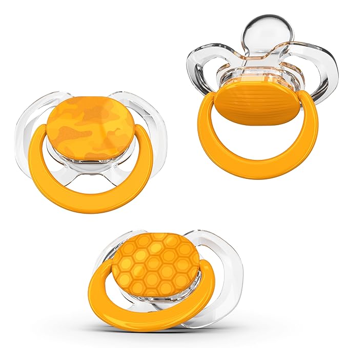 Smilo Baby Pacifier with Orthodontic Design for Healthy Dental Development - Stage 1 for Babies 0-3 Months - Pack of 3X 100% Silicone Newborn Pacifiers BPA Free - Orange