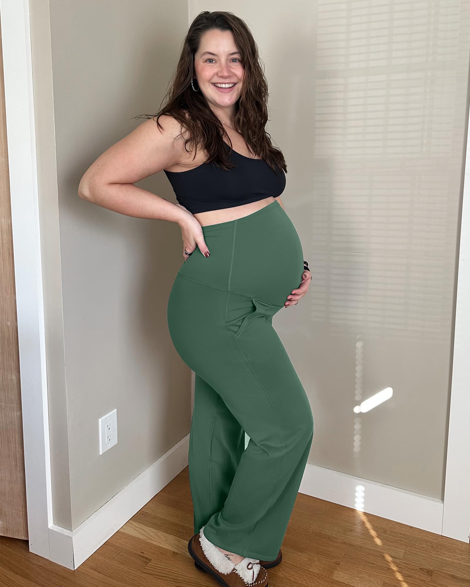 G4Free Maternity Lounge Pants with Pockets,Dark Forest Green,XS,Extra Tall