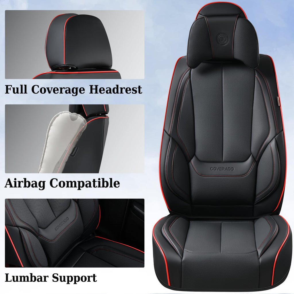 Coverado Car Seat Covers, Seat Covers for Cars, Waterproof Leather Auto Seat Protectors, Leather Car Seat Cushion, Car Interiors Accessories Universal Fit for Most Cars