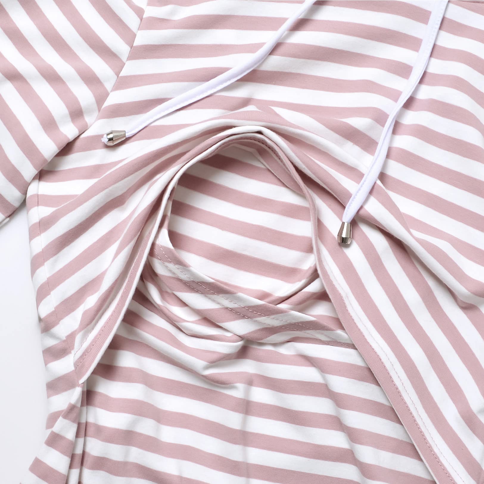 GINKANA Women's Maternity Sweatshirt Long Sleeves Breastfeeding Hoodies Stripes for Pregnant Women,Pink with White Stripes,M