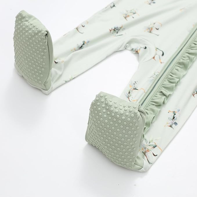 JunNeng Baby Girl Viscose from Bamboo Sleeper with Mitten Cuffs, 2 Way Zipper Romper, Sleep N' Play Pajamas 0-18 Months