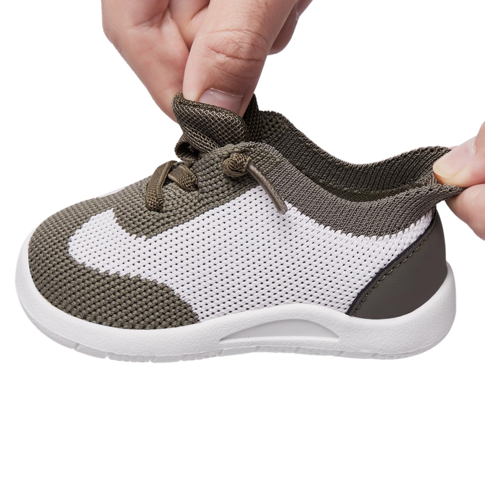 MORENDL Toddler Shoes Baby Walking Sock Shoes Infant Sneakers Boy Girl Barefoot Tennis Shoe Non-Slip Brethable White Brown