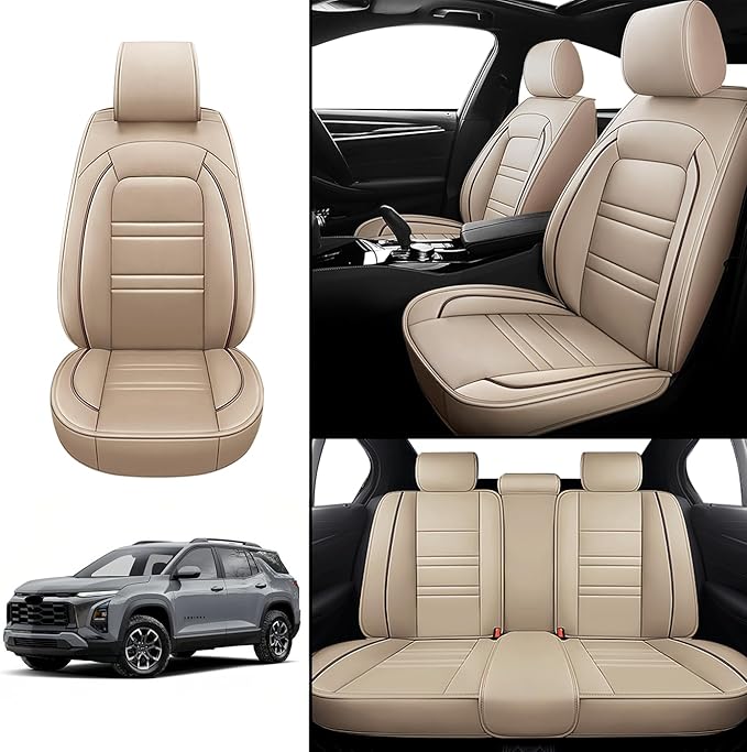 Seat Covers for Chevy Equinox 2005-2025 | 5-Seats Leather Seat Covers, Easy to Install Automotive Seat Covers Full Set (Full Set, Beige)