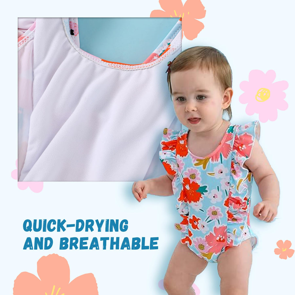 Newborn Baby Girl Ruffle Swimsuit Infant Toddler One Piece Floral Bikini Beach Bathing Swimwear Set (3-4T, Orange)