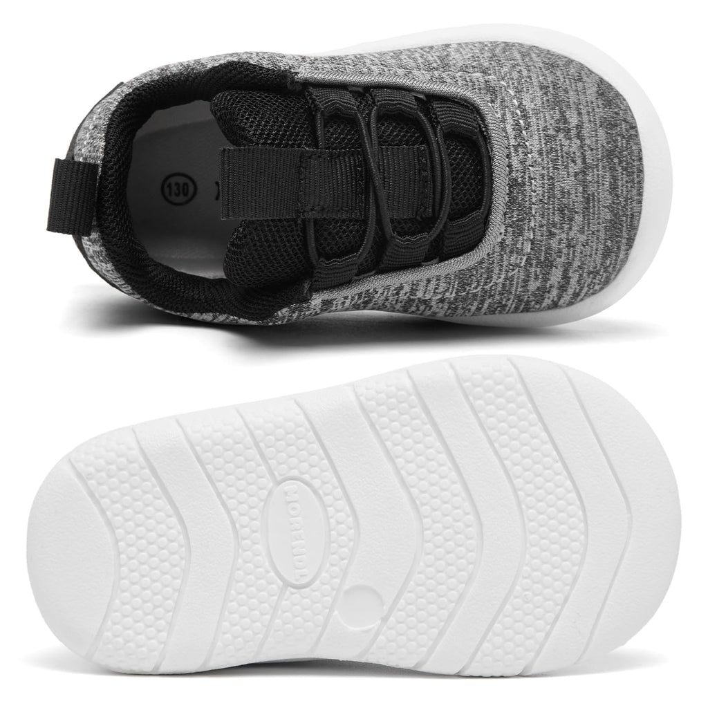 MORENDL Toddler Sneakers Baby Slip On Walking Shoes Non-Slip Breathable Boys & Girls Running Shoes Infant Tennis Shoe Mix Grey 12-15 Months Size 5