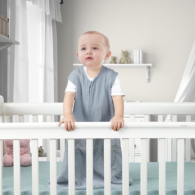 2 Pack Baby Sleep Sack 12-18 Months 100% Organic Cotton Muslin Baby Sleeping Bag 2-Way Zipper Toddler Wearable Blankets Comfy Stretchy Thin Sleep Sacks