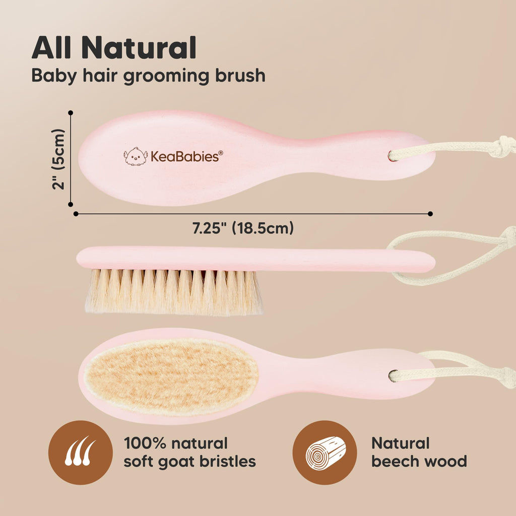 Wooden Baby Hair Brush for Toddler, Infant Cradle Cap (Blush, Regular)