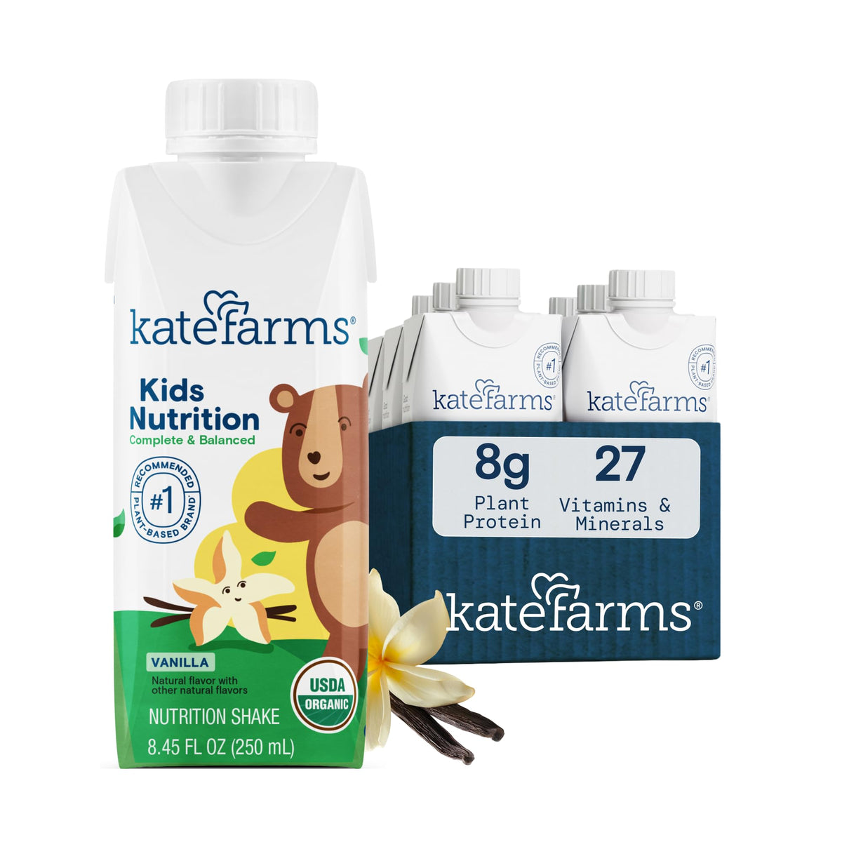 KATE FARMS Kids Nutrition Shake, Strawberry, 8g Protein, 6 Pack