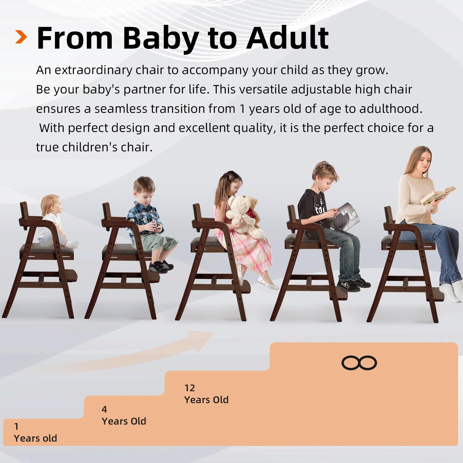 Leesinwing Wooden High Chair for Toddlers, Toddler Dining Chair, Walnut
