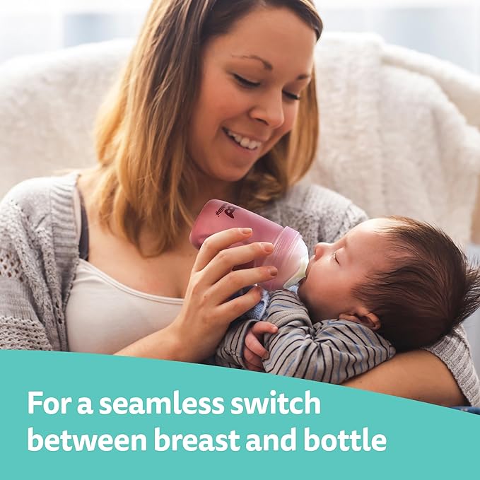 Herobility Glass Baby Bottle - 7 fl oz/220 ml - 3 Pack | Heat Sensing Color-Changing Bottle with Double Anti-Colic Nipple - Silicone Coating - Breastlike Nipples for Newborn Babies - Rose Color