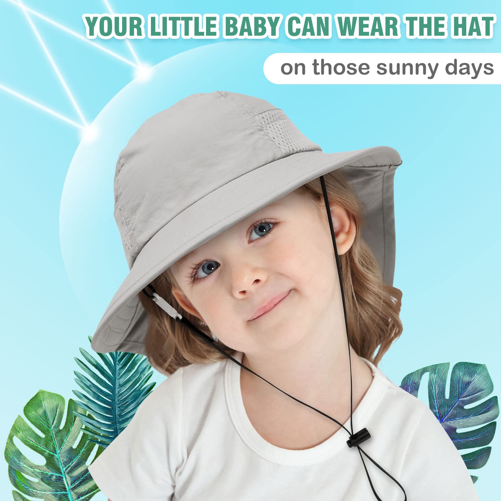 XIAOHAWANG Girls Sun Hat Baby Beach Hats Boys UPF 50+ Kids Summer Protection Cap Toddler Breathable Caps Wide Brim (2-6Years, Grey)