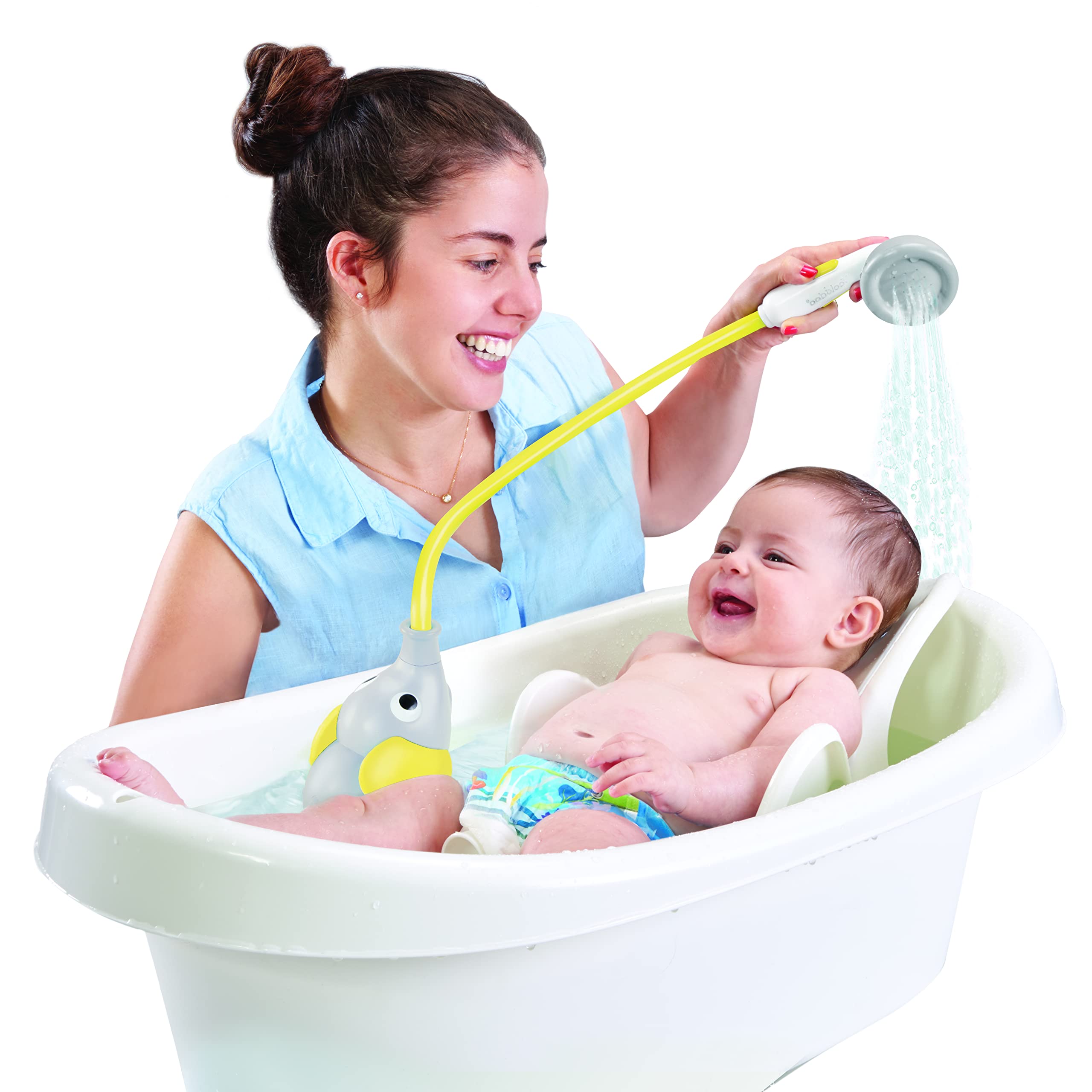 Yookidoo Baby Bath Shower Head - Elephant Water Pump and Trunk Spout Sprayer - One Handed Flow Control for Newborn Babies in Tub Or Sink (Yellow)