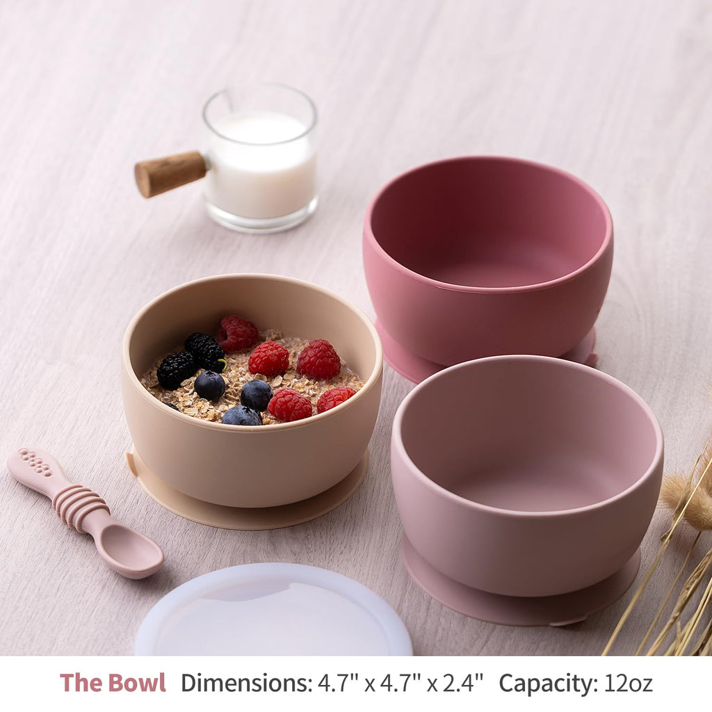 SAMiGO Silicone Baby Suction Bowl with Lid and Self Feeding Spoon Set