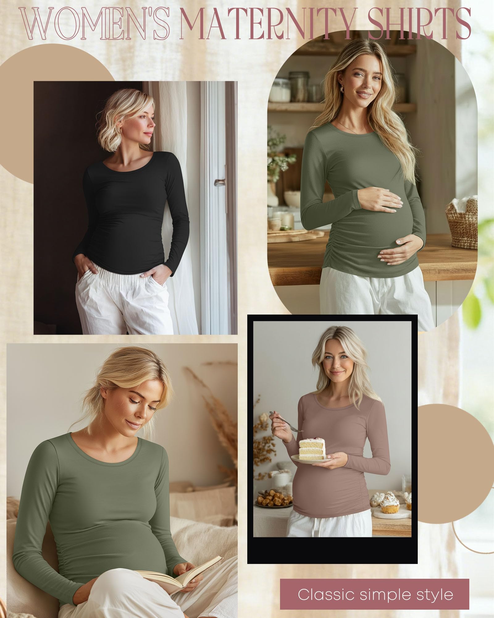 Ficerd 3 Pack Women's Maternity Long Sleeve Shirts, 3-Color Set, X-Large