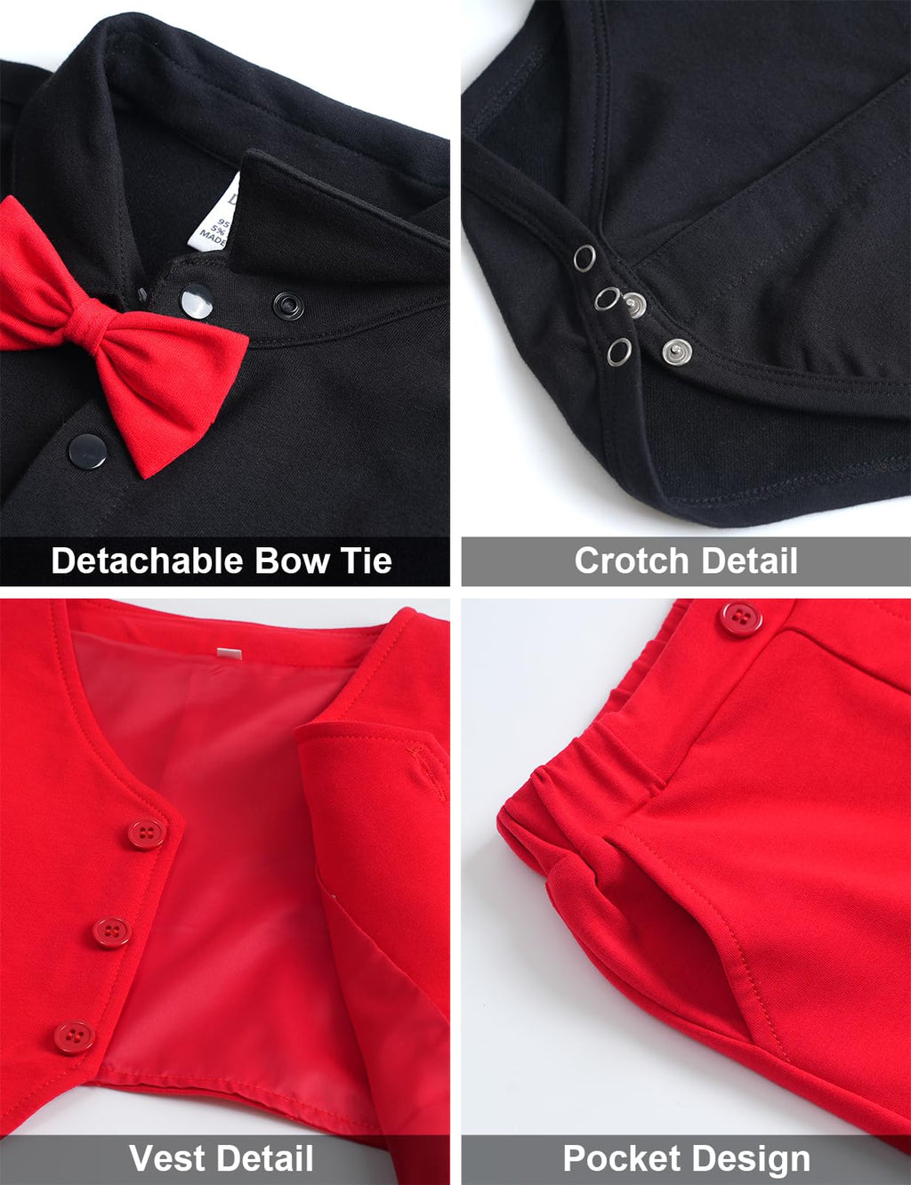 Baby Boy Valentines Outfit Christmas Dress Suit Black and Red 9-12 Months
