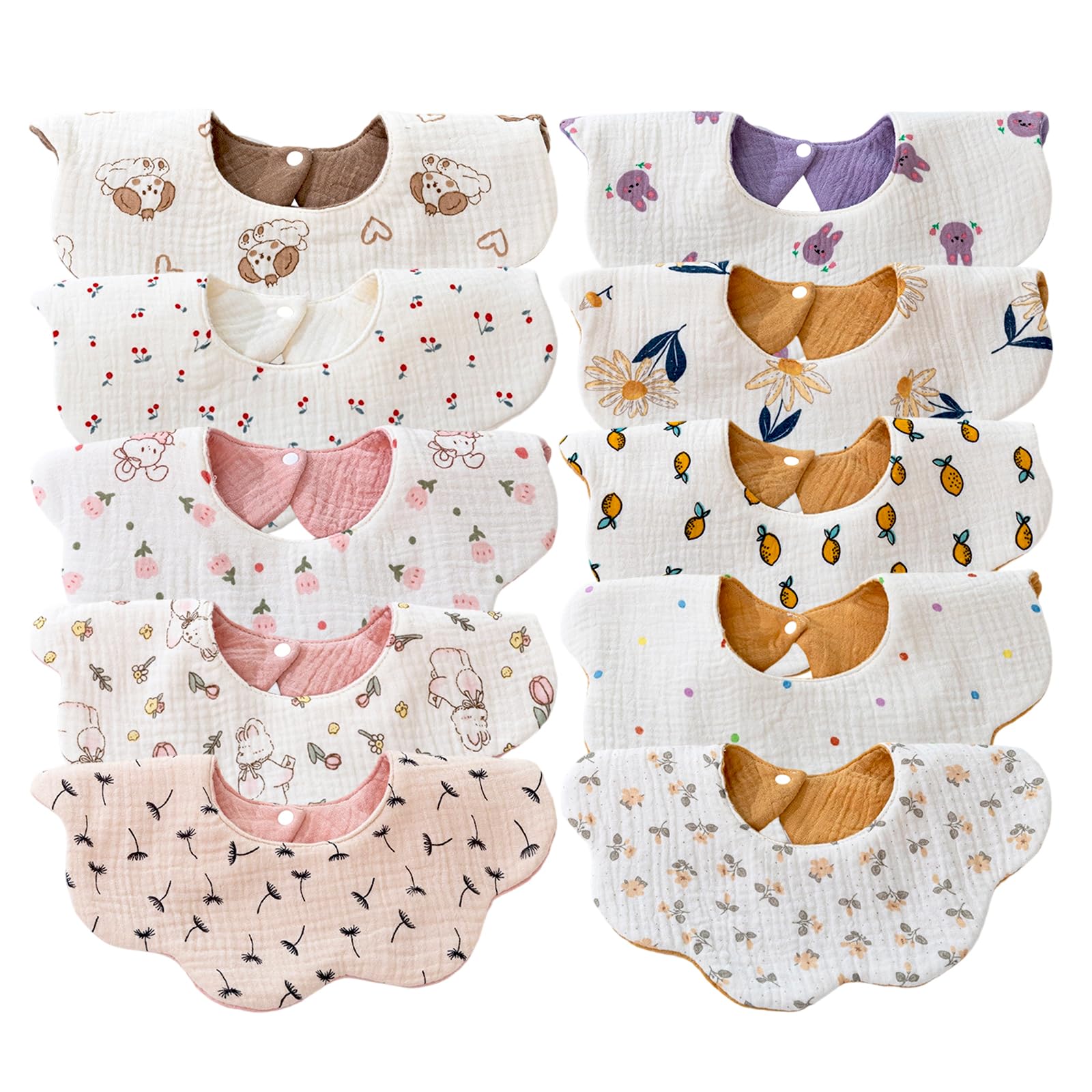 DOSMINE Organic Cotton Muslin Baby Bibs Waterproof Reversible Drool Bibs